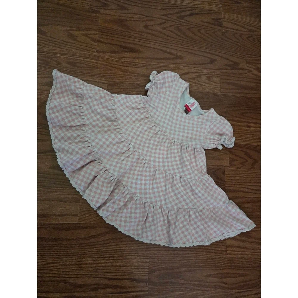 Matilda Jane Serendipity Pink Gingham Tiered Dress Ric Rac Trim Girls 12M
